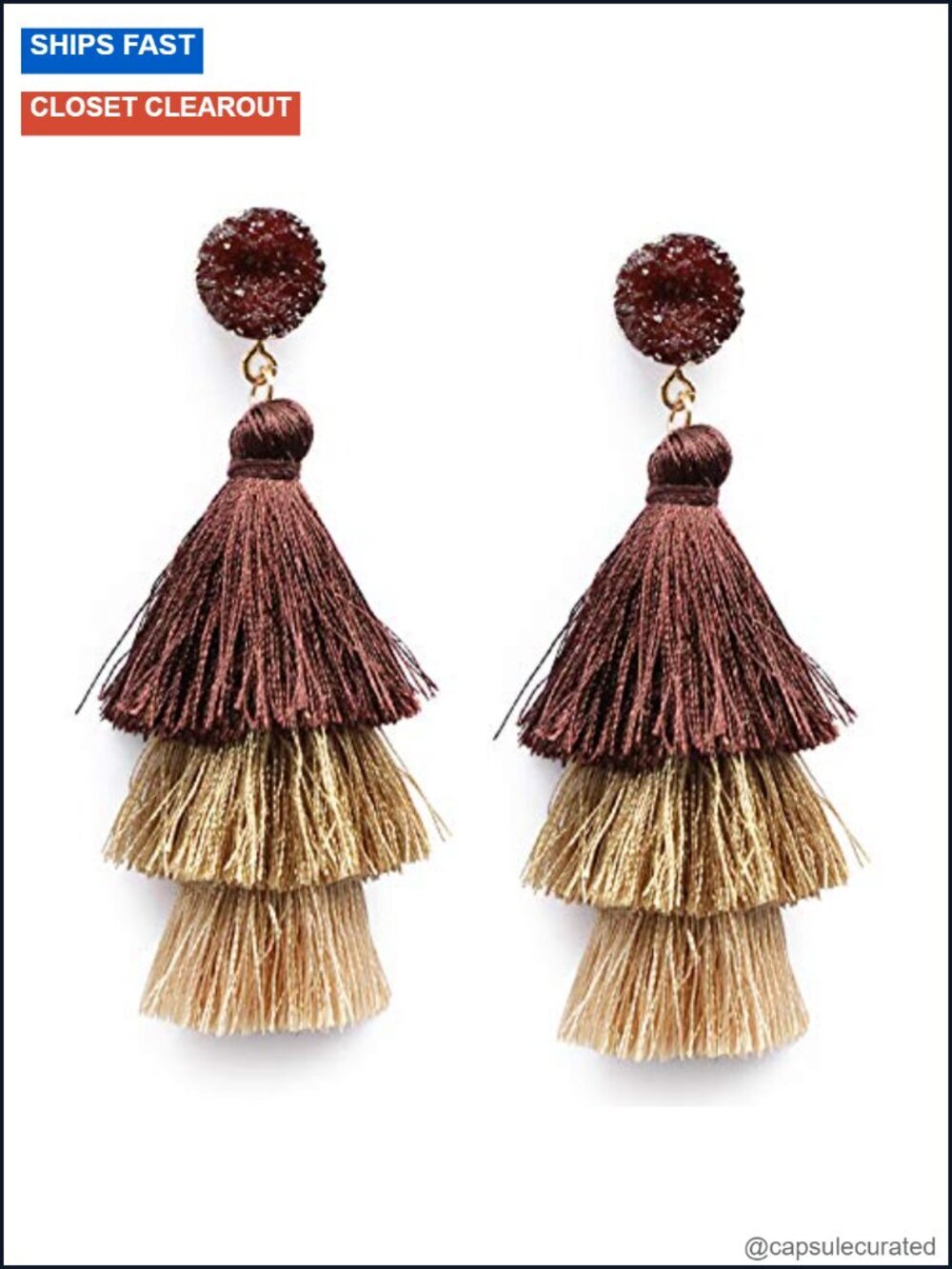 Bohemian Layered Tassel Drop Dangle Earrings Druzy Studs Tiered